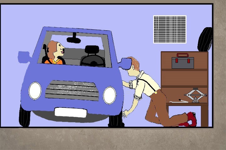 Ein Auto mit Platten in einer Garage