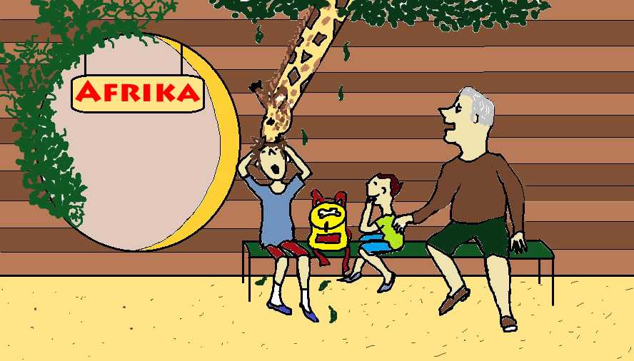 Ein Opa mit seinen Enkeln im Zoo